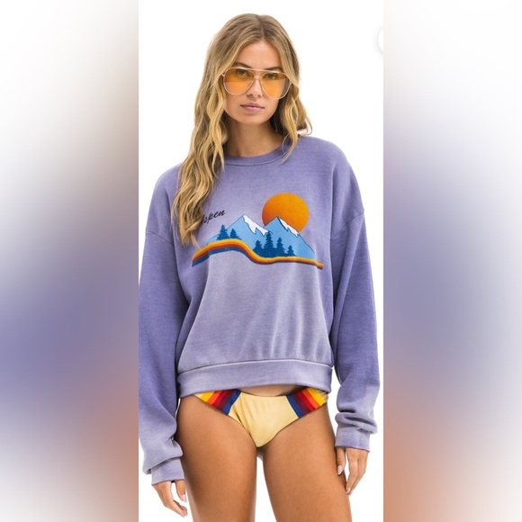 Aviator Nation Tops - Aviator Nation ASPEN MOUNTAIN RELAXED CREW SWEATSHIRT - FADED GRAPE